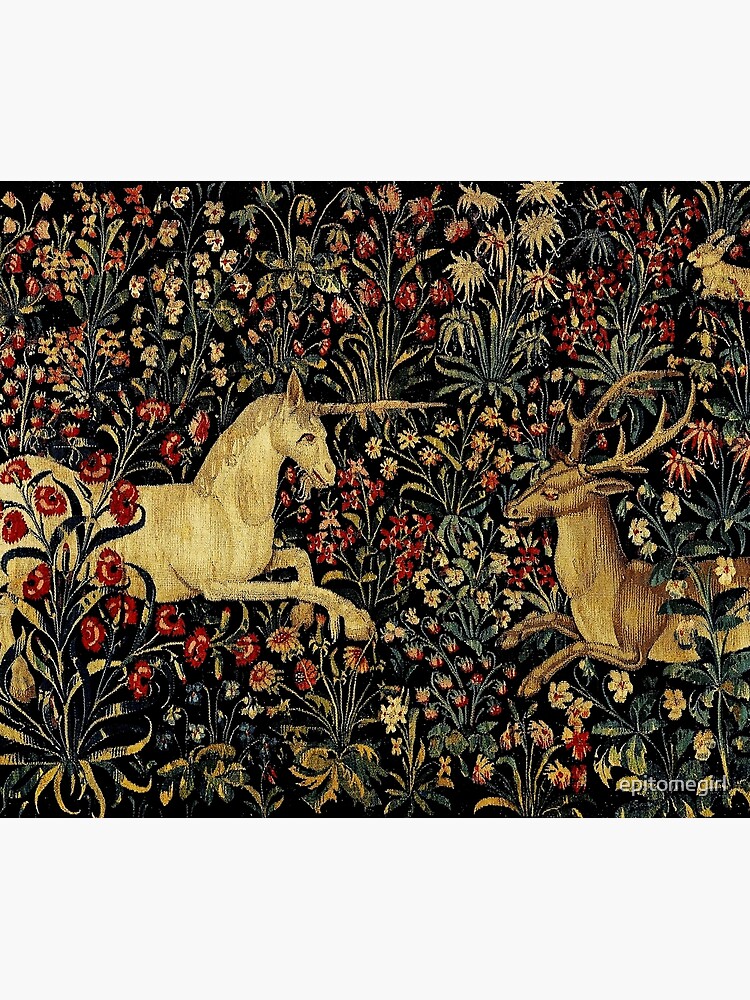 Medieval Unicorn Midnight Floral Fantasy Tapestry 3