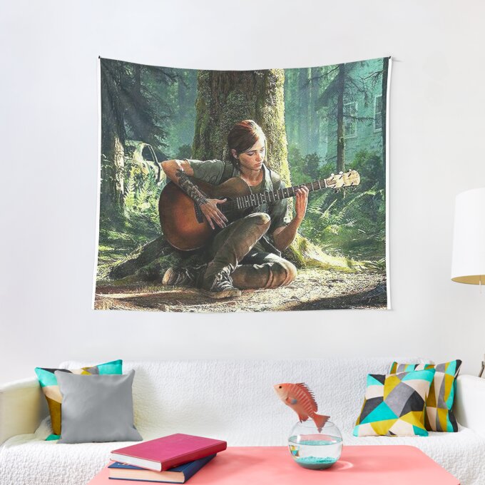 The Last of Us Ellie Playing Guitar Artwork Tapestry 1