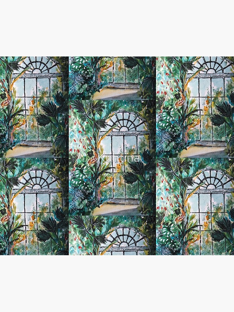 Watercolor Greenhouse Plants Floral Tapestry 3